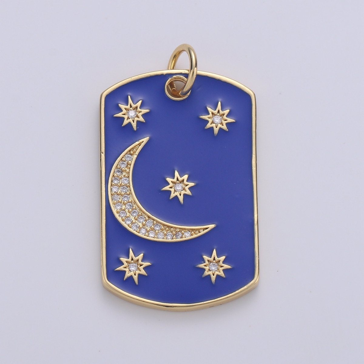 Dainty STARBURST Tag Pendant- 14k Gold Fill CZ North Star Charm, Enamel Dog Tag, Celestial Pendant, Micro Pave Charm D-300 - D-303 - DLUXCA