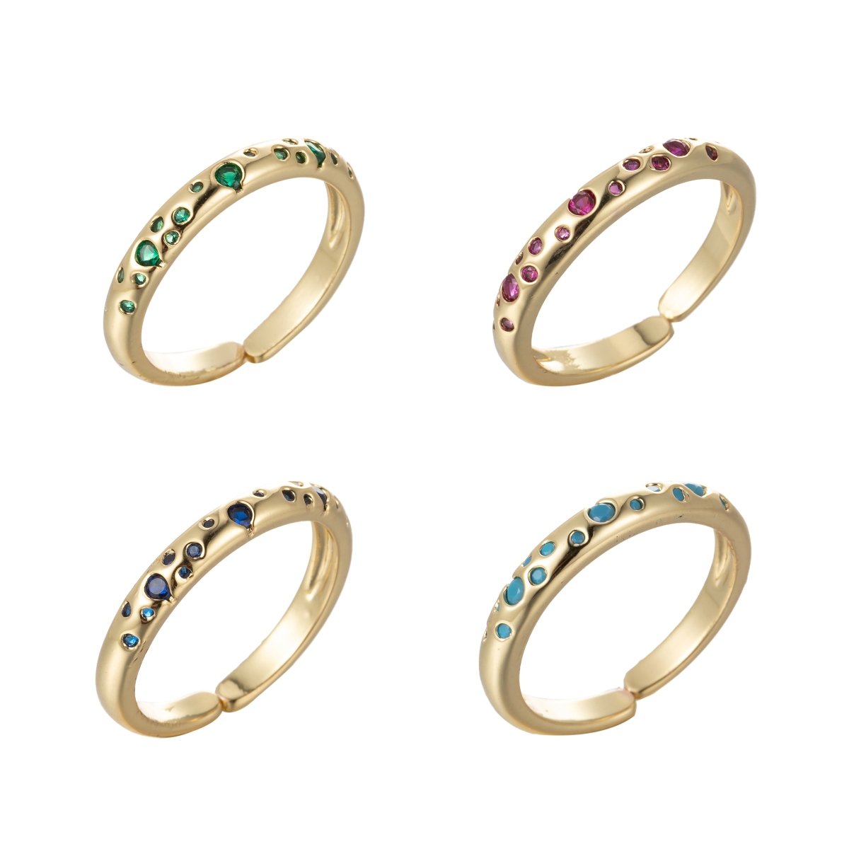 Dainty Stardust Ring Open Adjustable Ring Cubic Zirconia Galaxy Pink/Teal/Blue/Green Cz Pave O-902~O-905 - DLUXCA