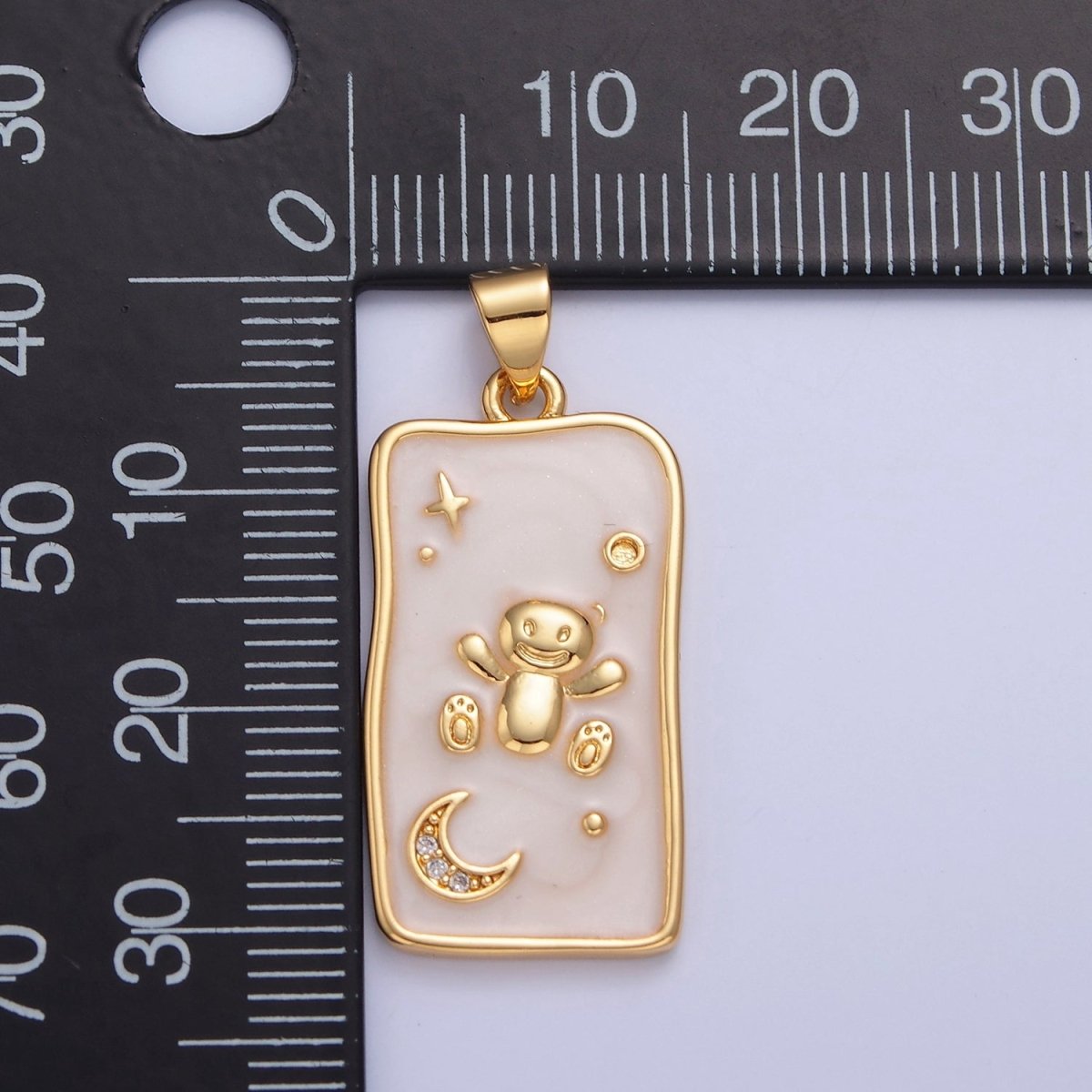 Dainty Tag Teddy Bear in the Space with Crescent Moon star Pendant I-306 - DLUXCA