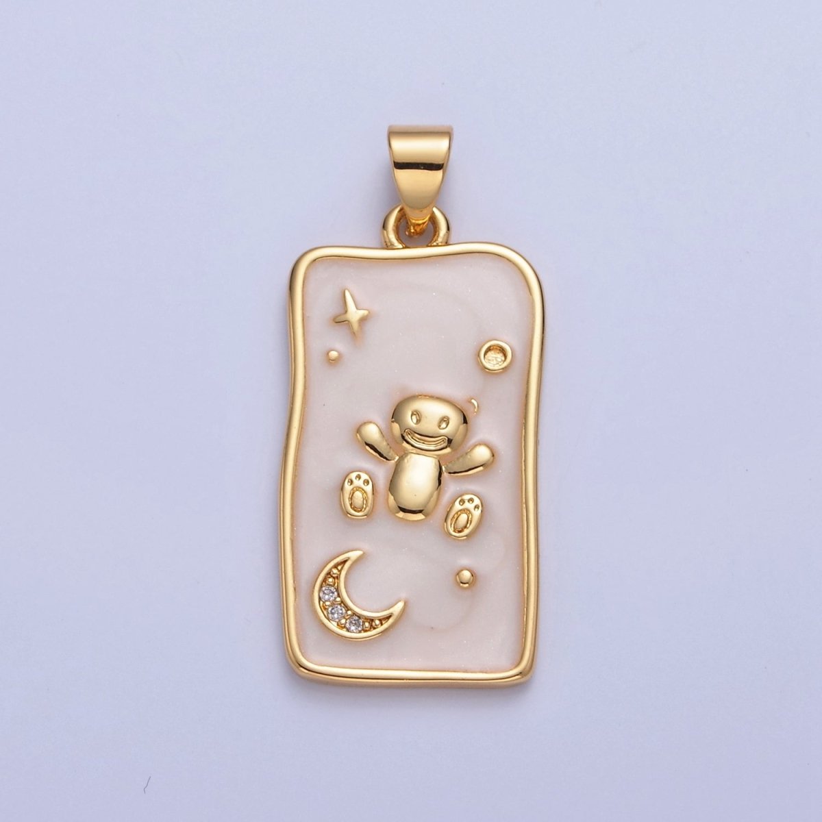 Dainty Tag Teddy Bear in the Space with Crescent Moon star Pendant I-306 - DLUXCA
