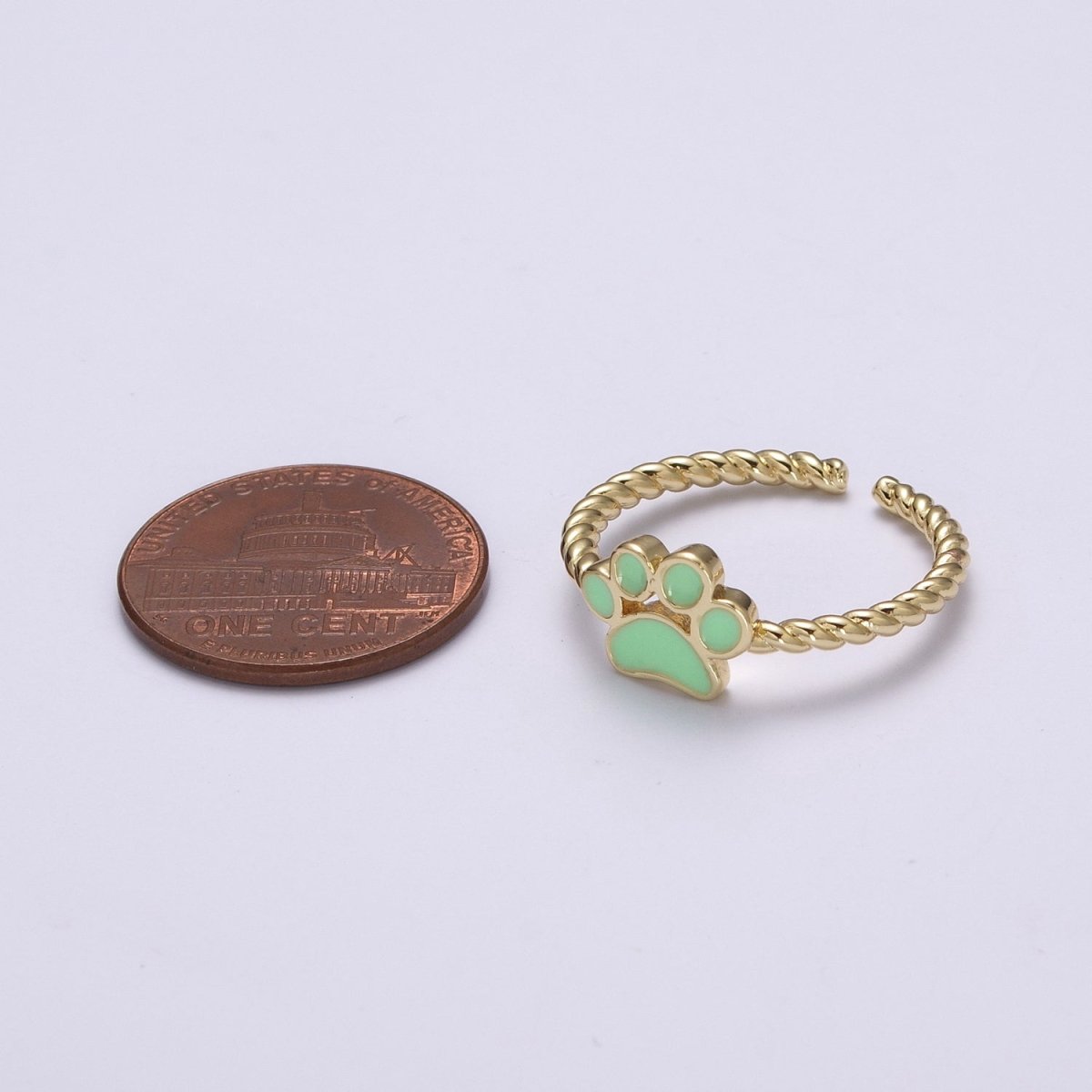 Dainty Thin Paw Print Enamel Fashion Ring with Colorfuul Paw Dog Lover Cat Lover Jewelry Open Adjustable U-030~U-033 - DLUXCA