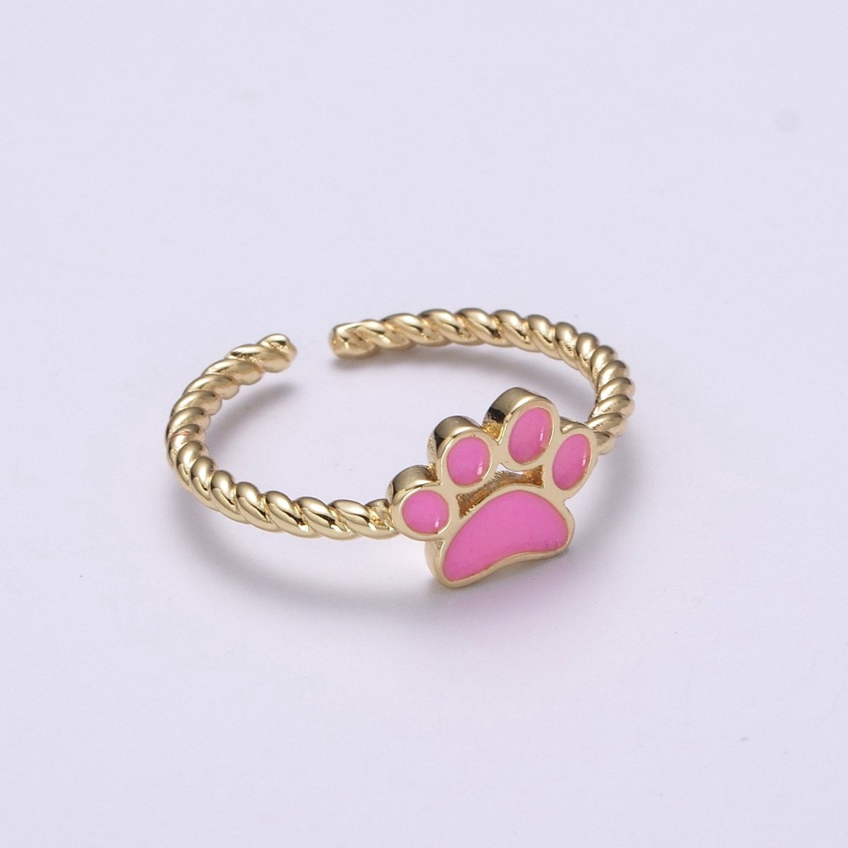 Dainty Thin Paw Print Enamel Fashion Ring with Colorfuul Paw Dog Lover Cat Lover Jewelry Open Adjustable U-030~U-033 - DLUXCA