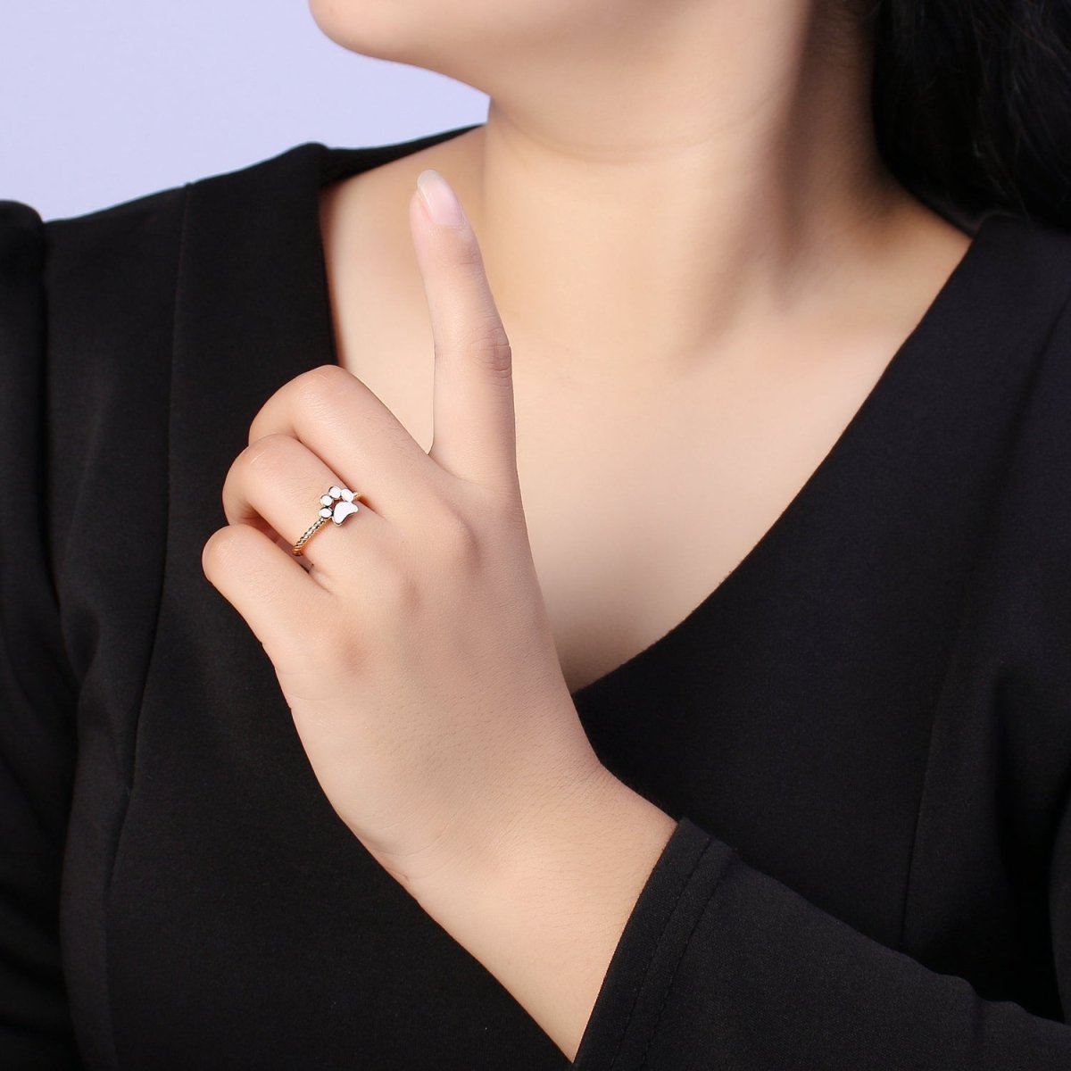 Dainty Thin Paw Print Enamel Fashion Ring with Colorfuul Paw Dog Lover Cat Lover Jewelry Open Adjustable U-030~U-033 - DLUXCA