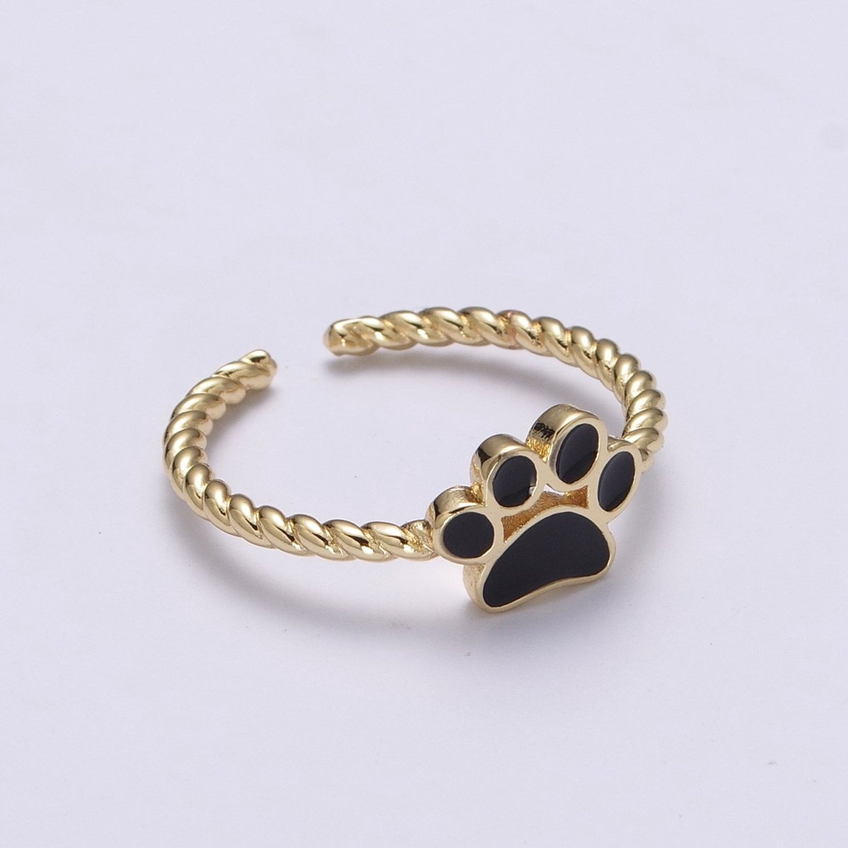 Dainty Thin Paw Print Enamel Fashion Ring with Colorfuul Paw Dog Lover Cat Lover Jewelry Open Adjustable U-030~U-033 - DLUXCA