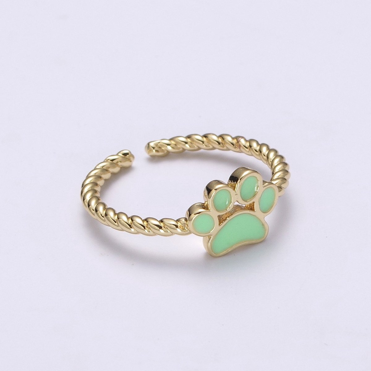 Dainty Thin Paw Print Enamel Fashion Ring with Colorfuul Paw Dog Lover Cat Lover Jewelry Open Adjustable U-030~U-033 - DLUXCA