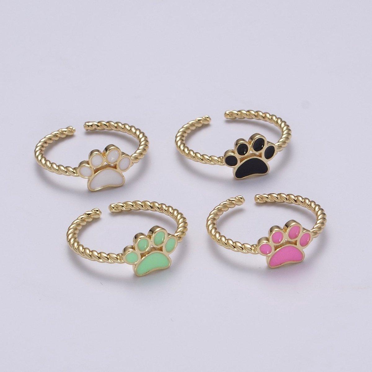 Dainty Thin Paw Print Enamel Fashion Ring with Colorfuul Paw Dog Lover Cat Lover Jewelry Open Adjustable U-030~U-033 - DLUXCA