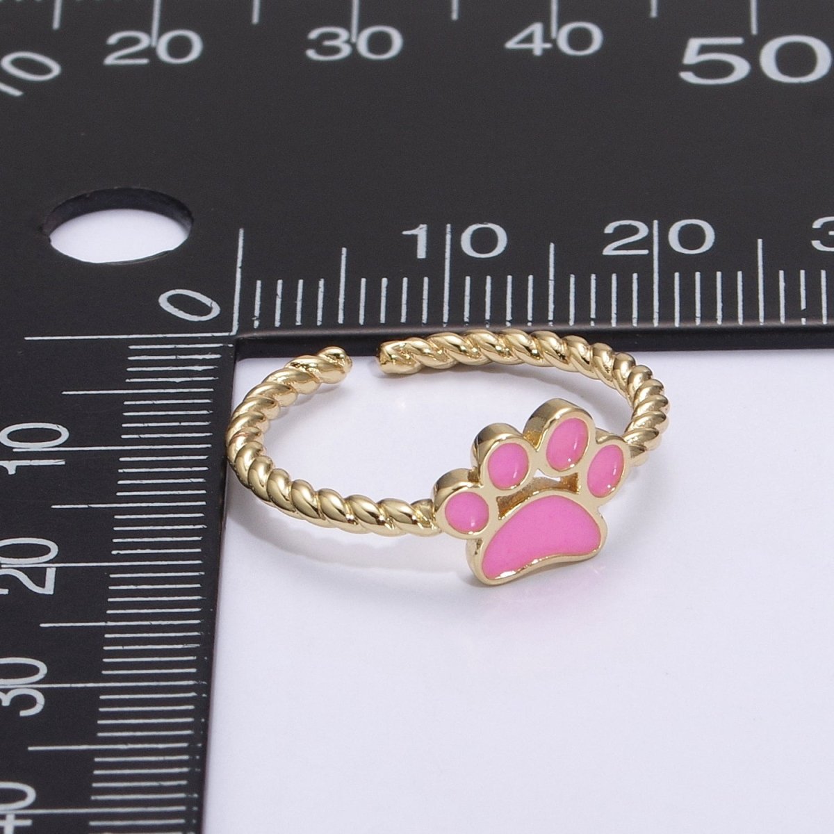 Dainty Thin Paw Print Enamel Fashion Ring with Colorfuul Paw Dog Lover Cat Lover Jewelry Open Adjustable U-030~U-033 - DLUXCA