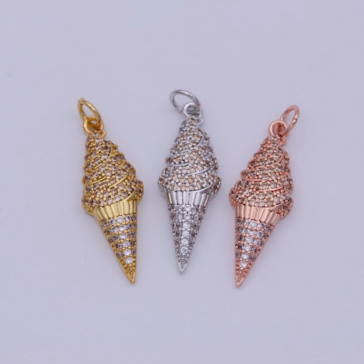 Dainty Tiny 24k Gold Filled Ice Cream Cone Charm micro Pave Charm Necklace Pendant Earring Bracelet Foodies McD Dessert Junk Food Charm, C-831 - DLUXCA