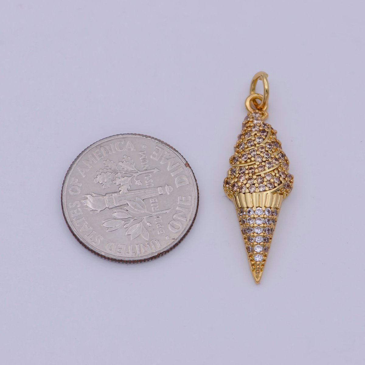 Dainty Tiny 24k Gold Filled Ice Cream Cone Charm micro Pave Charm Necklace Pendant Earring Bracelet Foodies McD Dessert Junk Food Charm, C-831 - DLUXCA