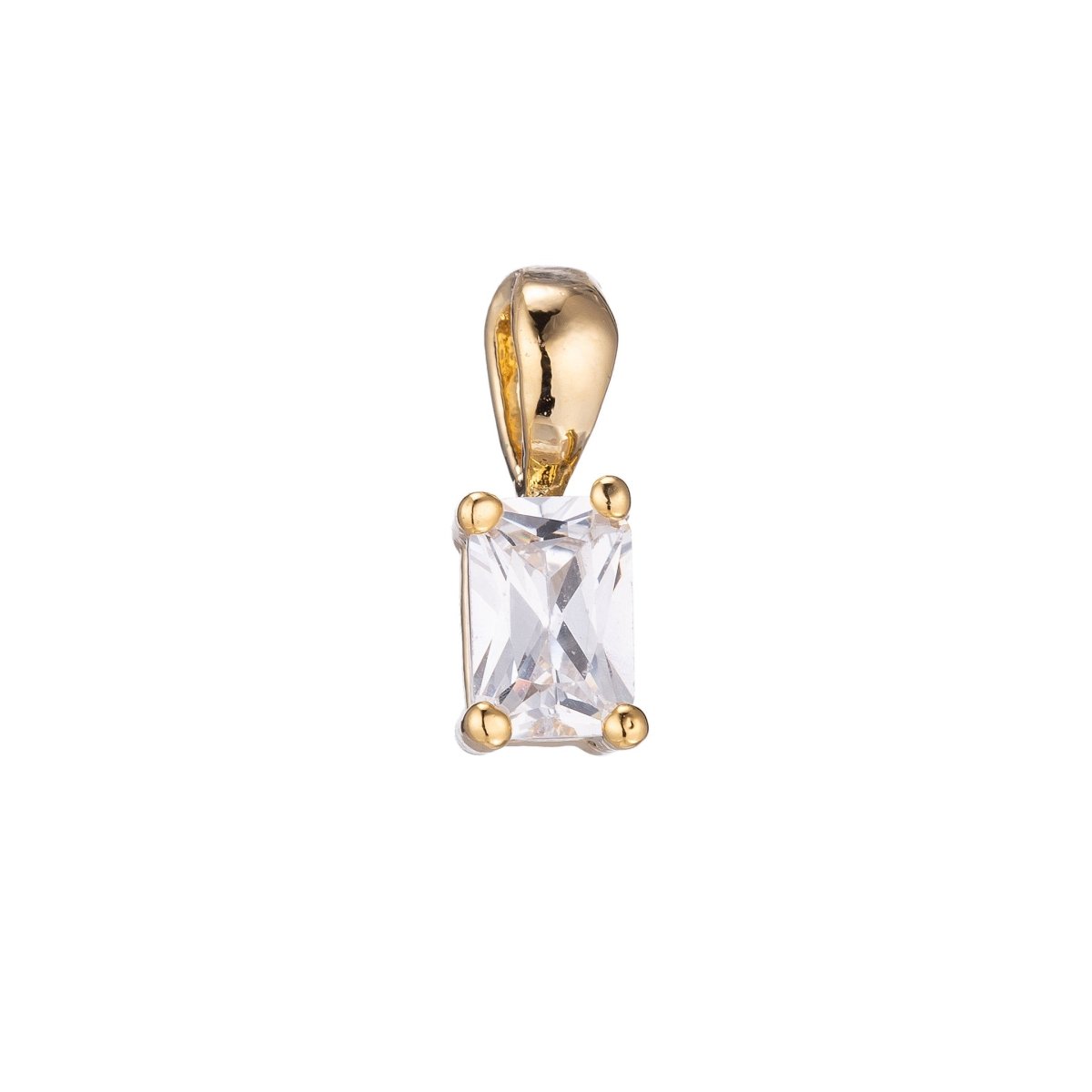 Dainty Tiny Delicate Emerald Cut Charm CZ gold filled set with cubic zirconia accent 5mmx13mm for Bracelet Necklace Earring Jewelry making E-435 - DLUXCA