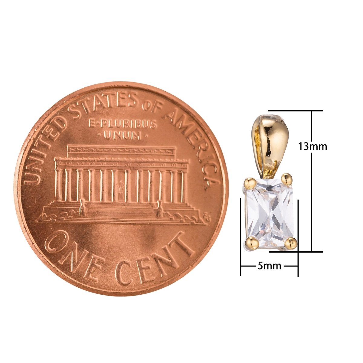 Dainty Tiny Delicate Emerald Cut Charm CZ gold filled set with cubic zirconia accent 5mmx13mm for Bracelet Necklace Earring Jewelry making E-435 - DLUXCA