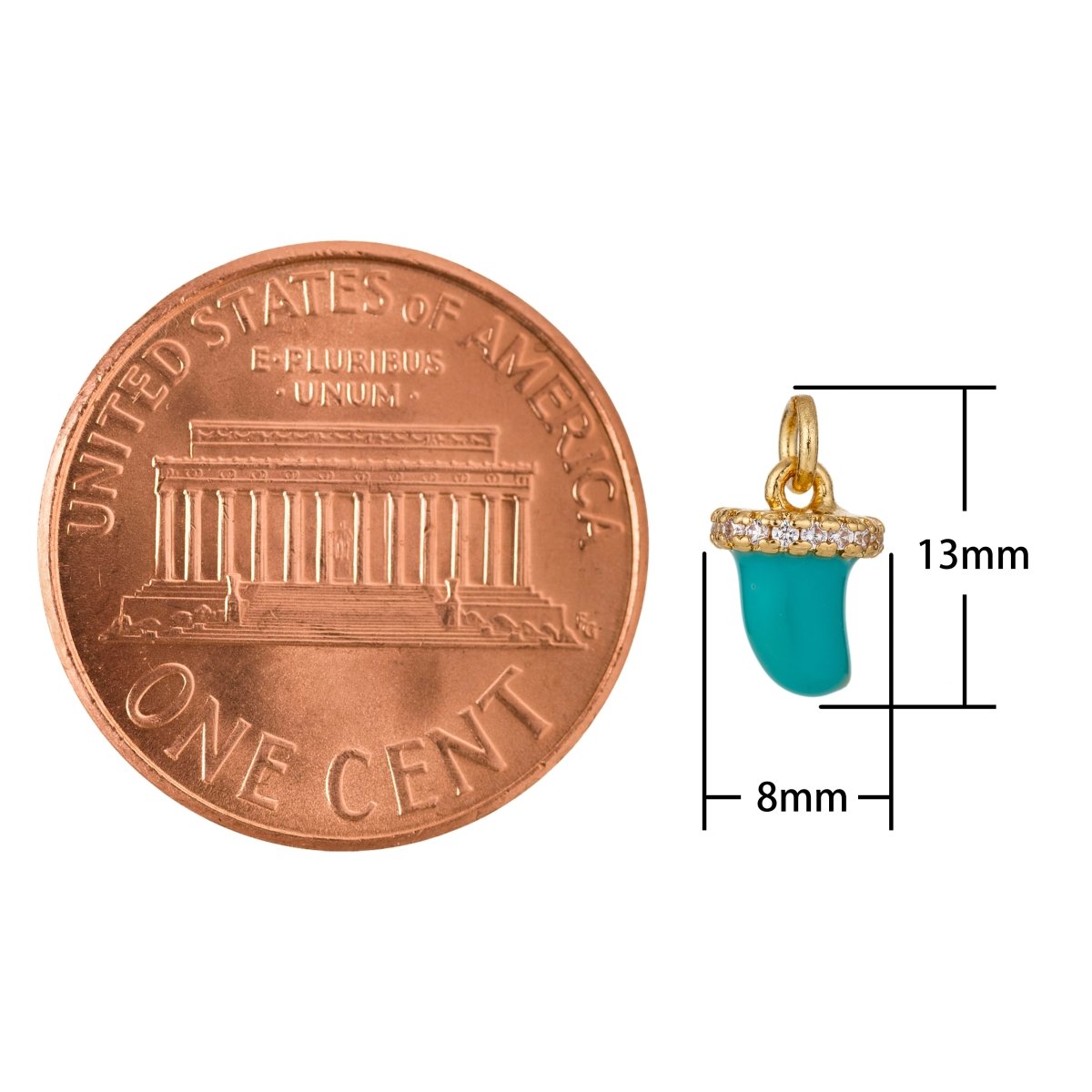 Dainty Tiny Tusk Drop Charm, Dainty Horn Turquoise Charms with CZ for Bracelet Earring Necklace Jewelry Making Supply Gold Filled, C433 - DLUXCA