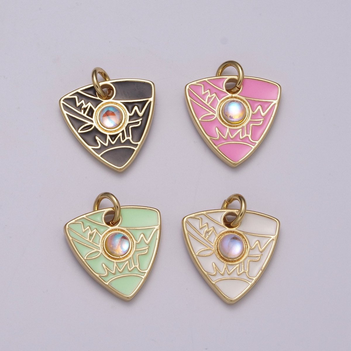 Dainty Triangle Charm Add on Opal Eye Charm Enamel Geometry Jewelry Pink Black White Green Color M-864 - M-867 - DLUXCA