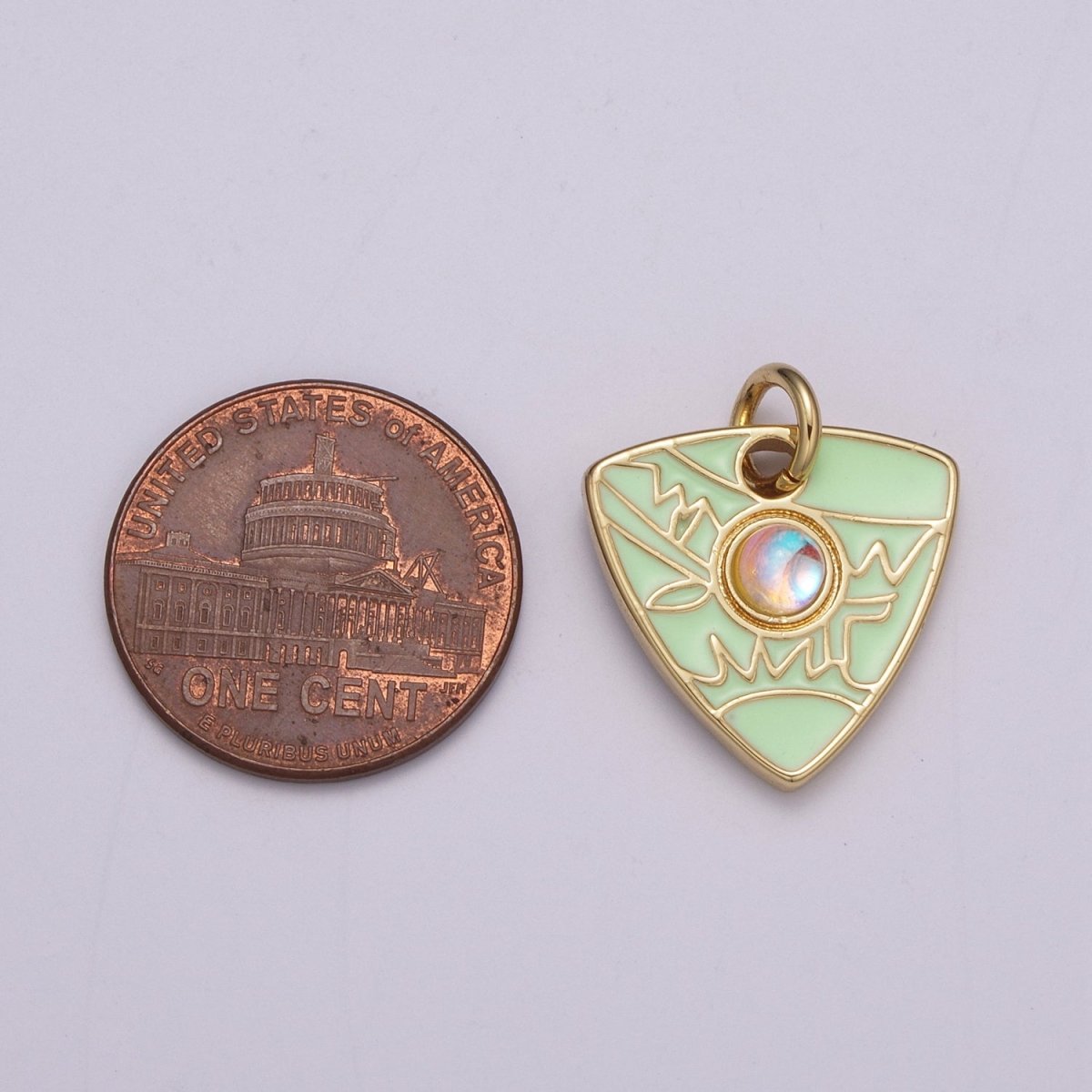 Dainty Triangle Charm Add on Opal Eye Charm Enamel Geometry Jewelry Pink Black White Green Color M-864 - M-867 - DLUXCA