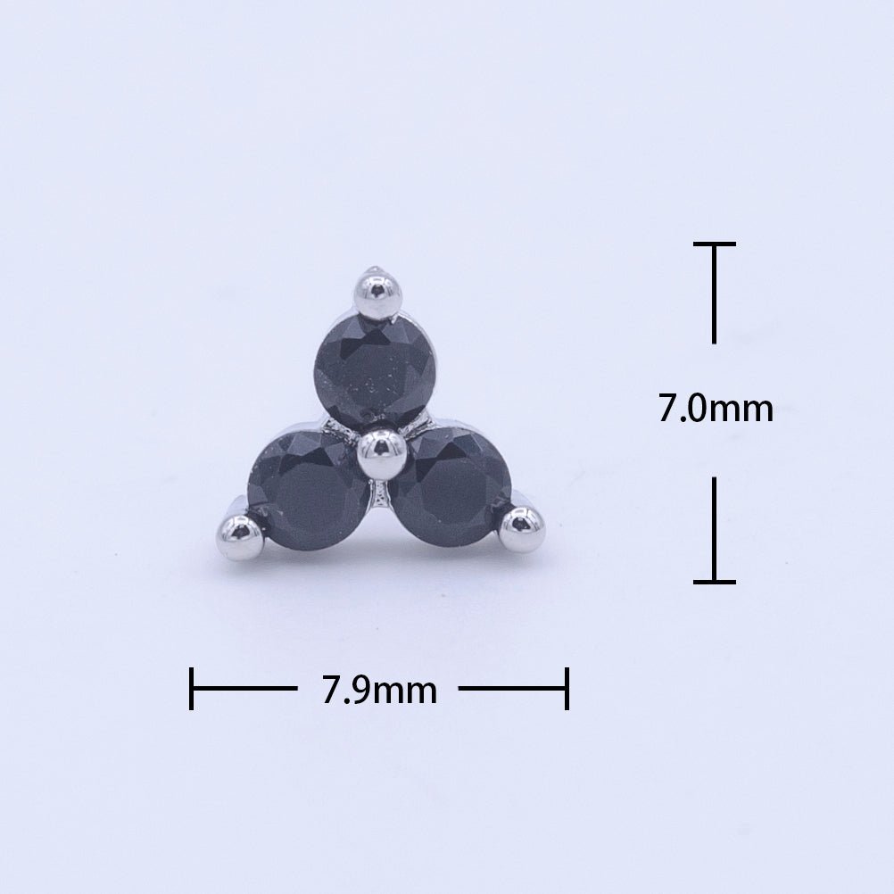 Dainty Triple Round Black CZ Silver Stud Earrings | Y-270 - DLUXCA