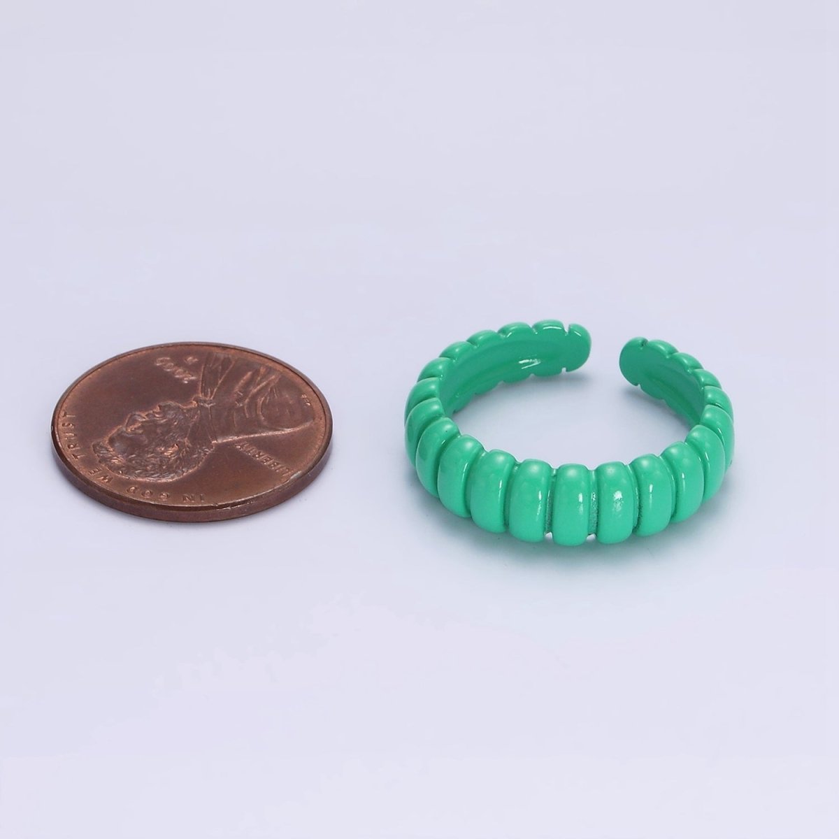 Dainty Turquoise Enamel Croissant Lined Y2K Ring for Single Lady | O-566 - DLUXCA