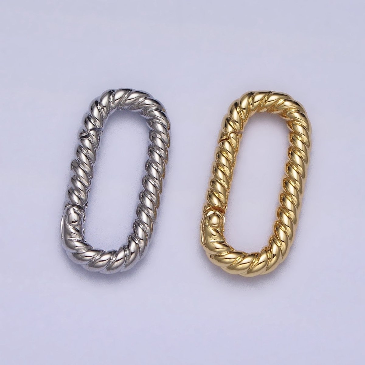 Dainty Twisted Rope Oval Gold Push Gate ring Oval Twisted Rope Ring Charm Holder Enhanced Link for Jewelry Supply Z-301 Z-302 - DLUXCA