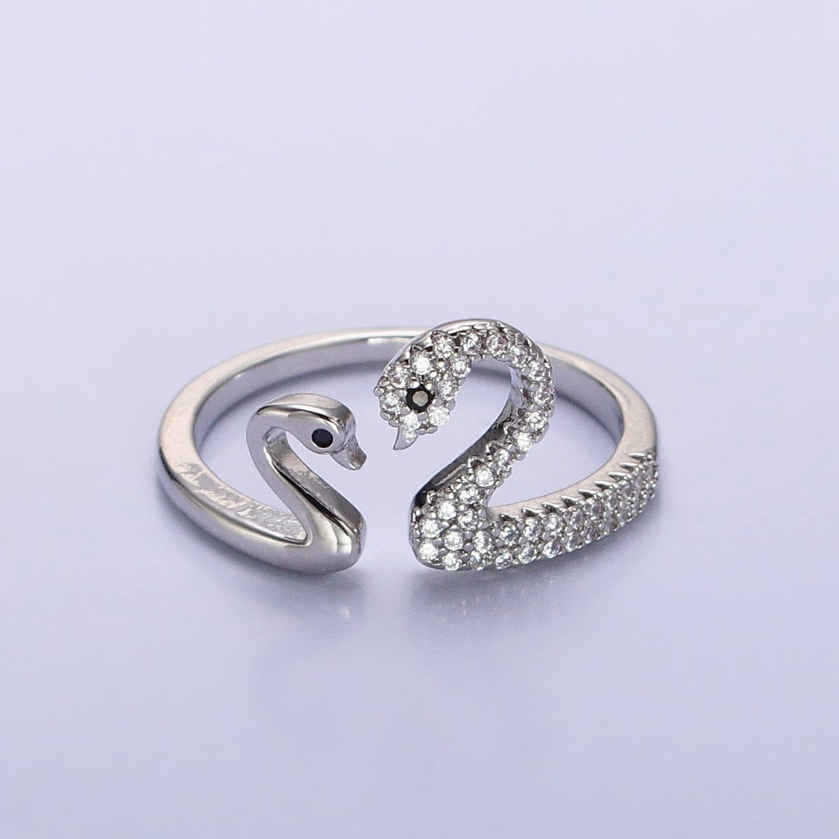 Dainty Two Swan Gold Ring, Adjustable Silver Swan Bird Ring Jewelry, Mother Daughter CZ Open Gold Ring Y-619 Y-620 - DLUXCA