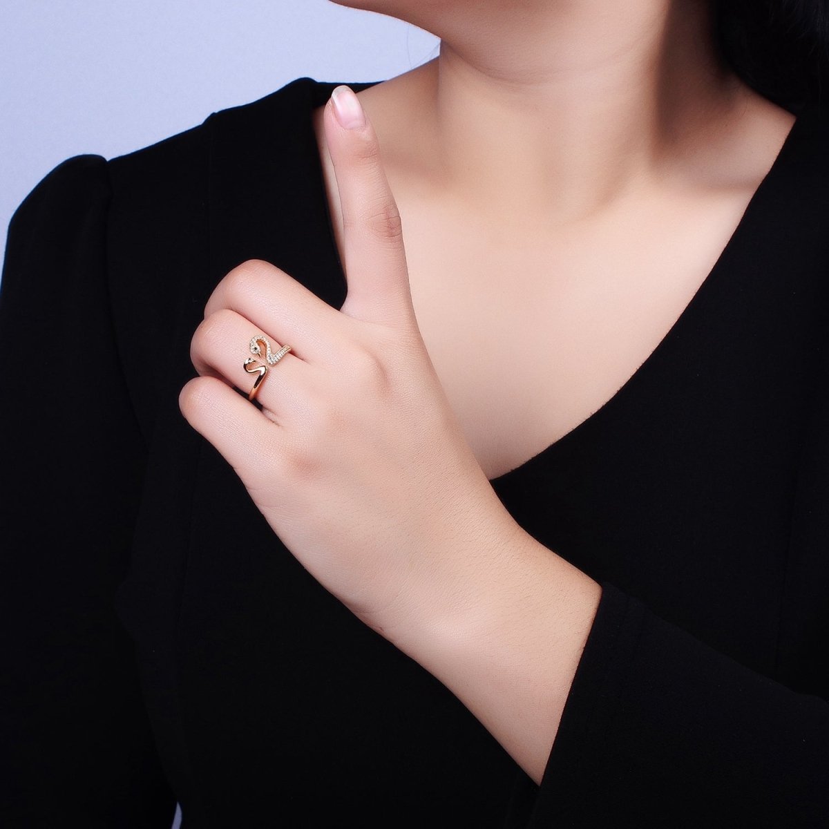 Dainty Two Swan Gold Ring, Adjustable Silver Swan Bird Ring Jewelry, Mother Daughter CZ Open Gold Ring Y-619 Y-620 - DLUXCA