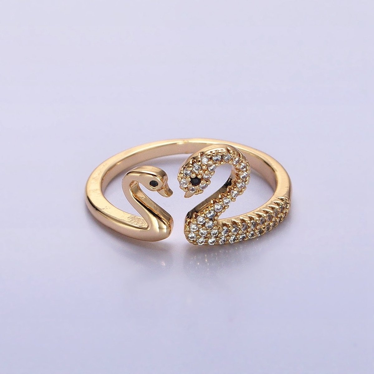 Dainty Two Swan Gold Ring, Adjustable Silver Swan Bird Ring Jewelry, Mother Daughter CZ Open Gold Ring Y-619 Y-620 - DLUXCA
