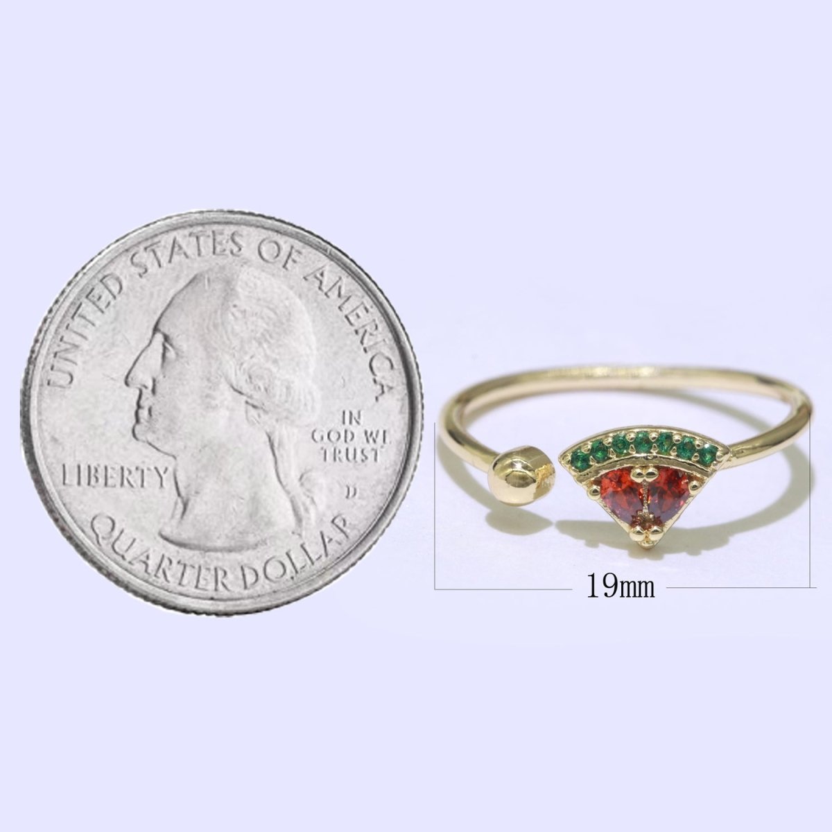 Dainty Watermelon ring, Gold Mini Fruit Ring, Dainty Stackable Rings, Open Adjustable Ring Crystal Tropical Fruits Ring O-453 - DLUXCA