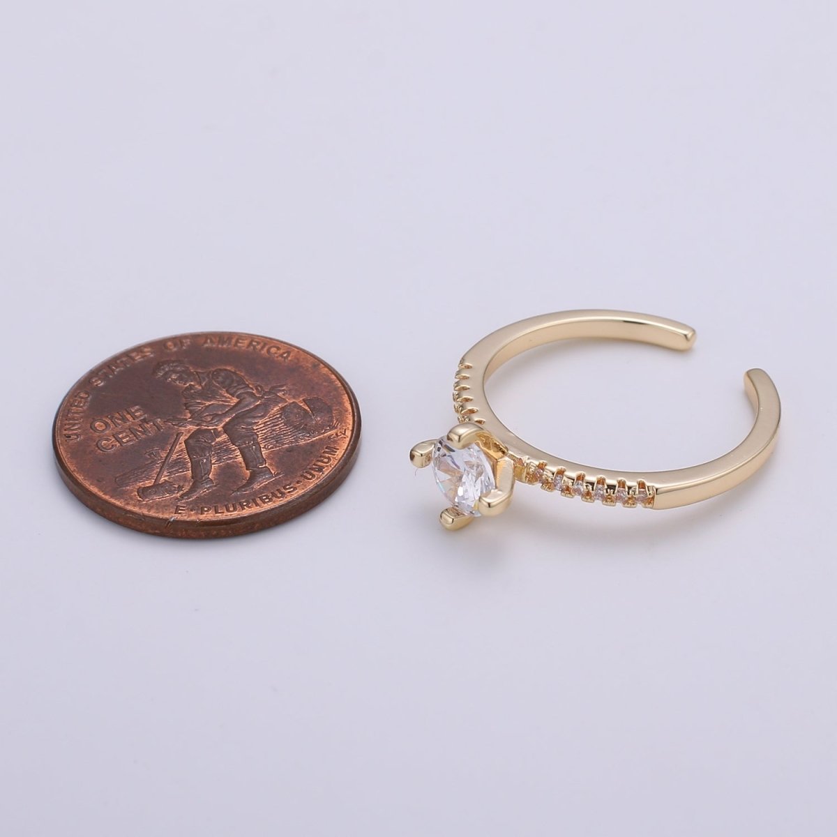 Dainty Wedding Ring Stack Micro Pave Ring, 18K Gold Filled Bezel Ring, Solitaire Cubic Cz Ring, Thin Engagement Ring Open Adjustable Ring - DLUXCA