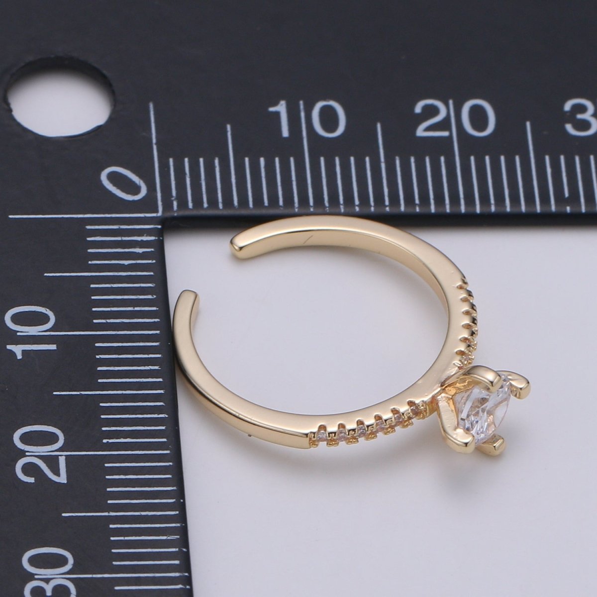 Dainty Wedding Ring Stack Micro Pave Ring, 18K Gold Filled Bezel Ring, Solitaire Cubic Cz Ring, Thin Engagement Ring Open Adjustable Ring - DLUXCA