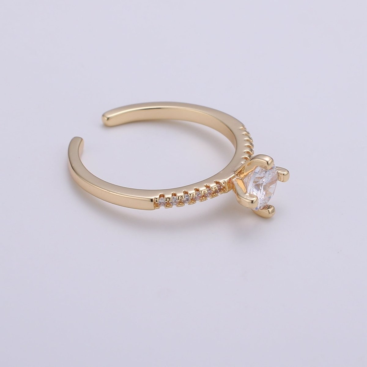 Dainty Wedding Ring Stack Micro Pave Ring, 18K Gold Filled Bezel Ring, Solitaire Cubic Cz Ring, Thin Engagement Ring Open Adjustable Ring - DLUXCA