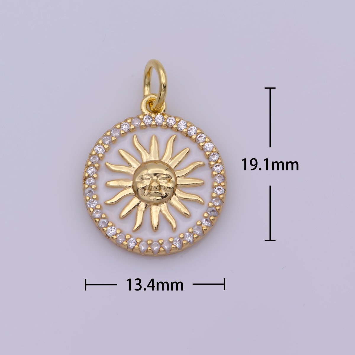 Dainty White Enamel Coin Sun Charm Face Sun Ray Gold Charm, Bracelet, Necklace, Earring Pendant Celestial Jewelry N-184 N-185 - DLUXCA