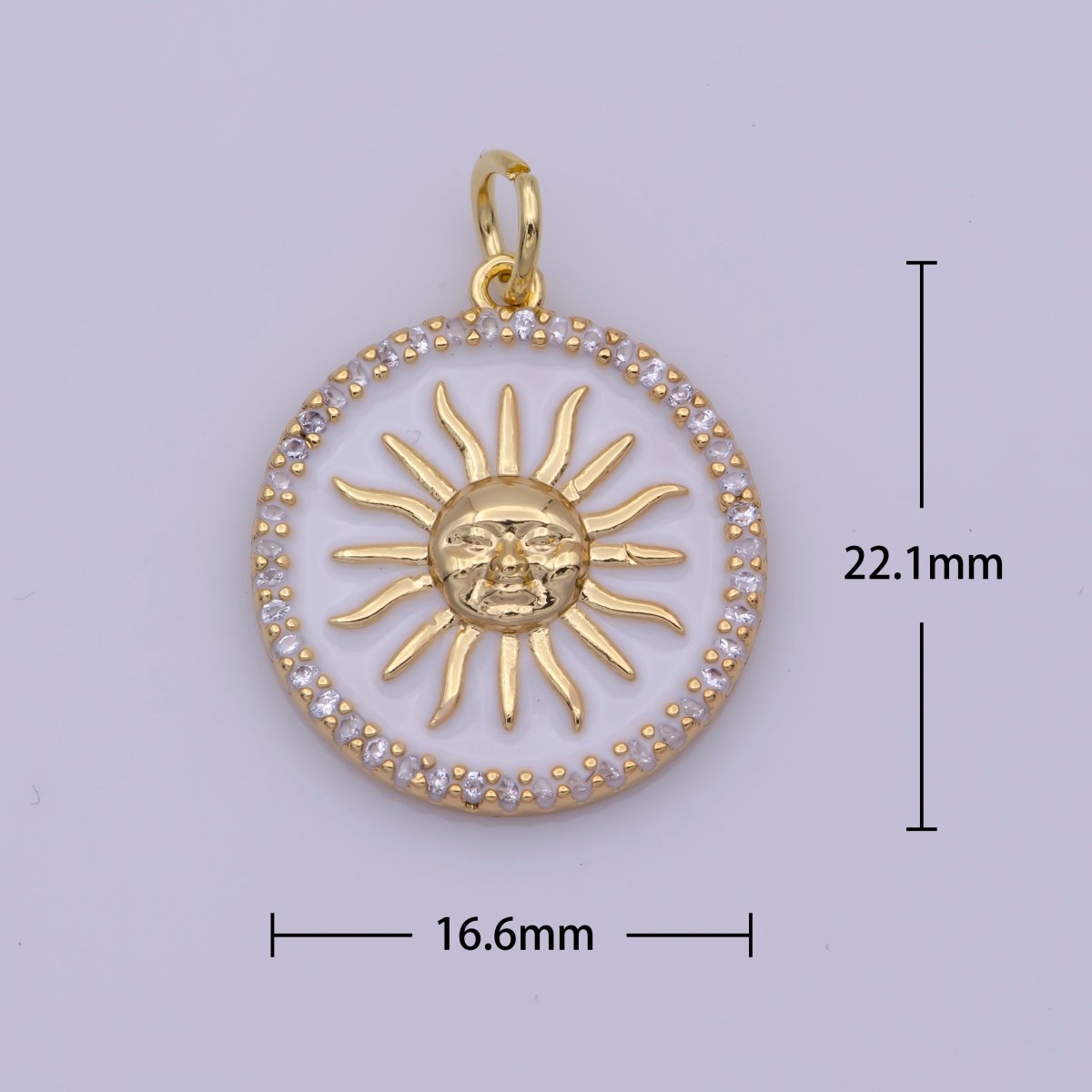 Dainty White Enamel Coin Sun Charm Face Sun Ray Gold Charm, Bracelet, Necklace, Earring Pendant Celestial Jewelry N-184 N-185 - DLUXCA