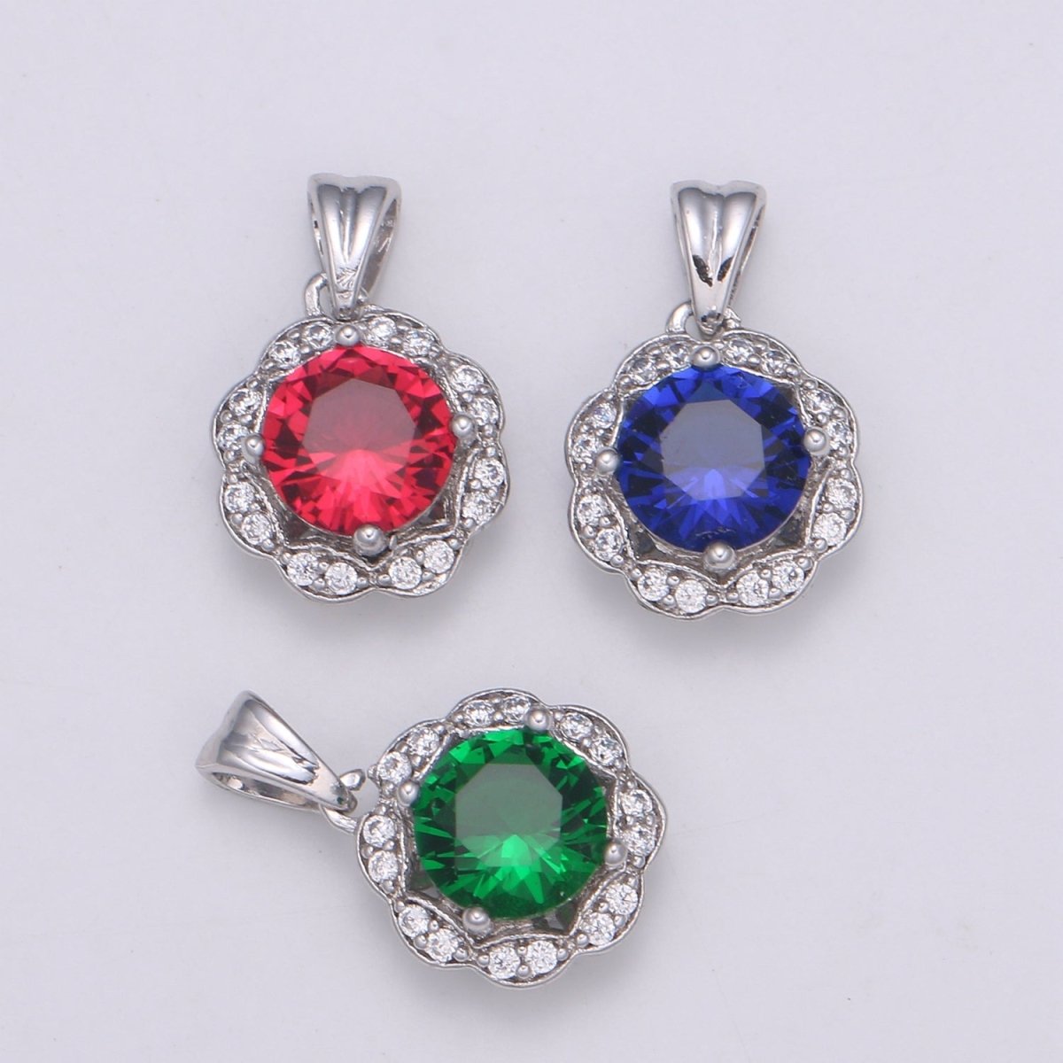 Dainty White Gold Filled Gem Stone Charm Silver Pendant Classic Diamond Round Cut Cubic Gemstone Necklace Earring for Jewelry Making - DLUXCA