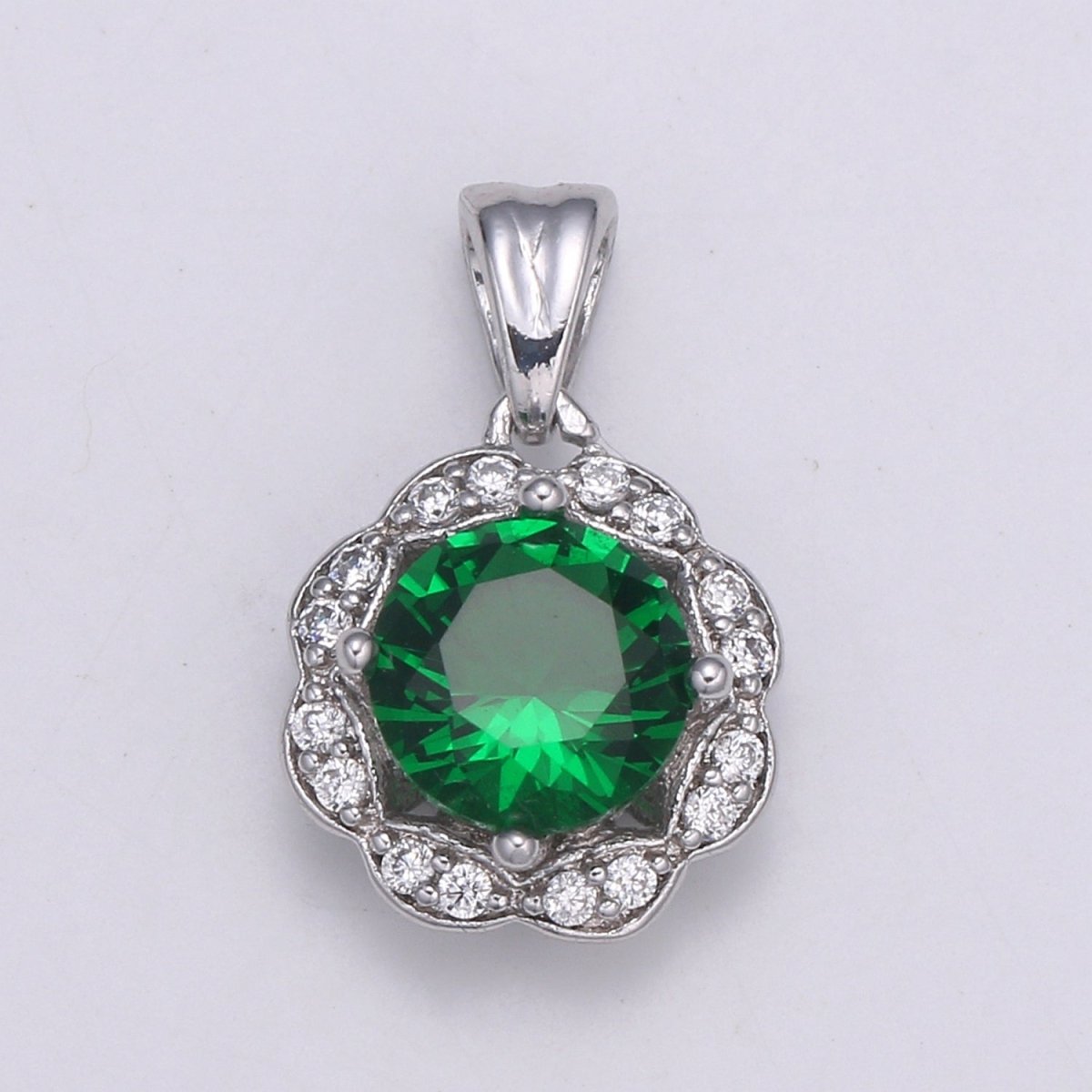 Dainty White Gold Filled Gem Stone Charm Silver Pendant Classic Diamond Round Cut Cubic Gemstone Necklace Earring for Jewelry Making - DLUXCA