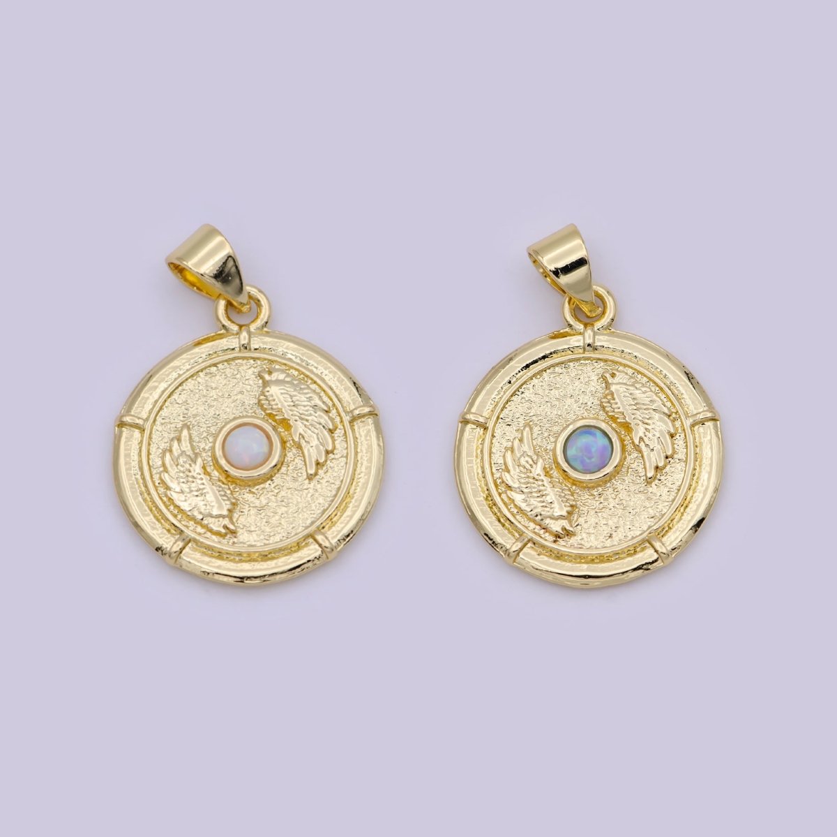 Dainty Wing Gold Opal Pendant Necklace / Blue Opal Angel Wing Charm for Necklace Bracelet Supply H-557 H-560 - DLUXCA