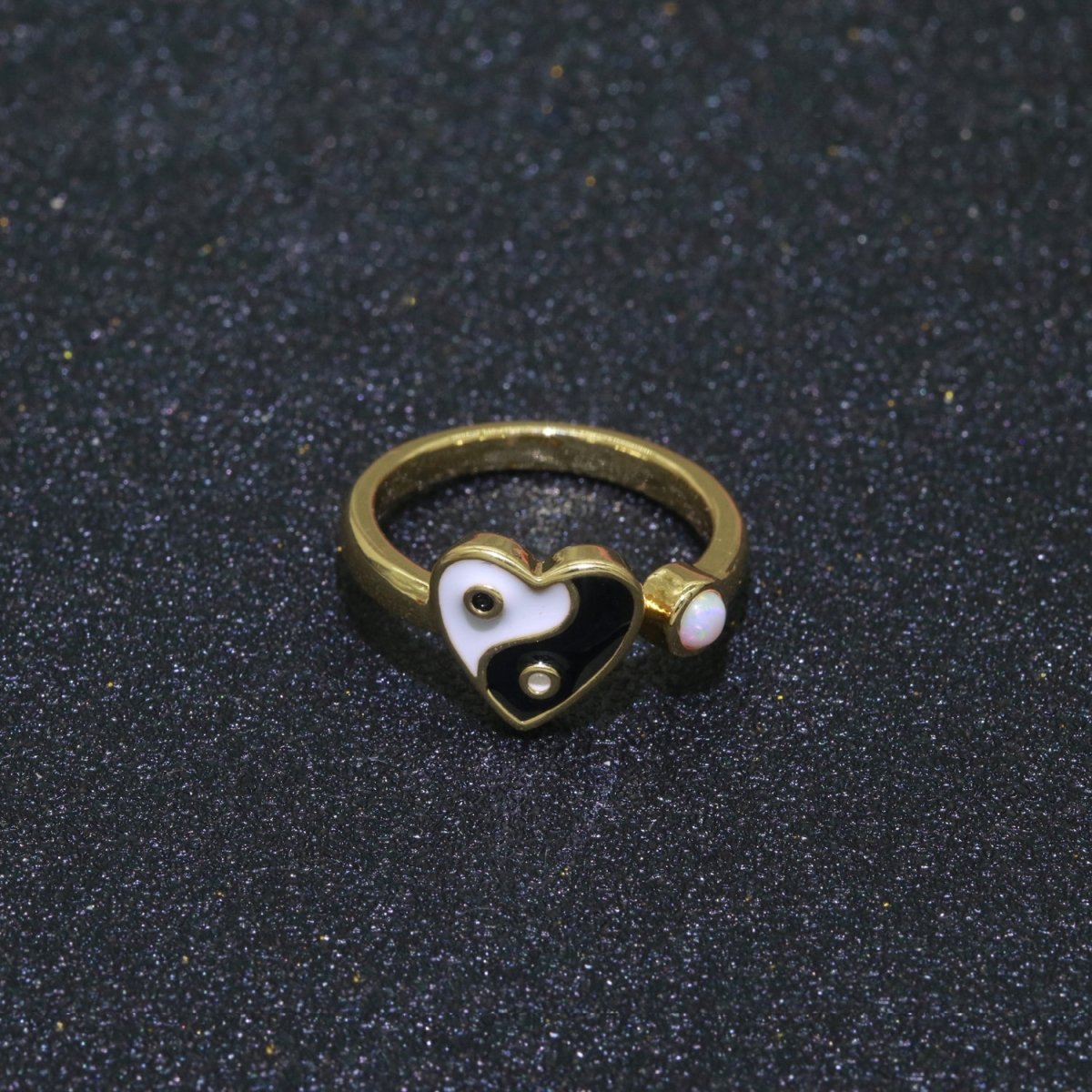 Dainty Yin Yang Ring, Open Adjustable Heart Gold Ring, Colorful Neon Enamel Ring, Stackable Ring Black White Pink blue Green Ring for Women S-067~S-075 - DLUXCA