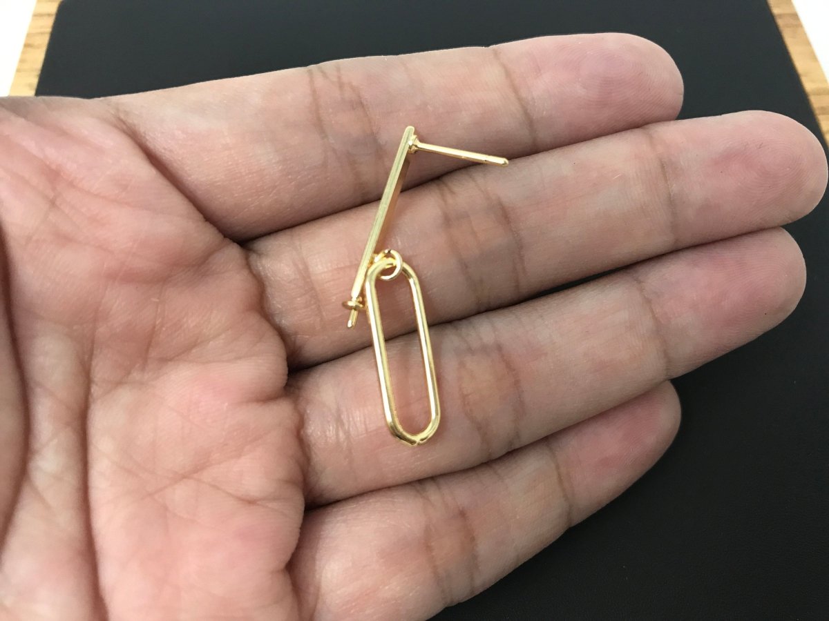 Dangle 18k Gold Filled Earrings Post, Stud Earrings, Looped Chained Earring Supply Findings for Jewelry Making Supplies. K-436 - DLUXCA