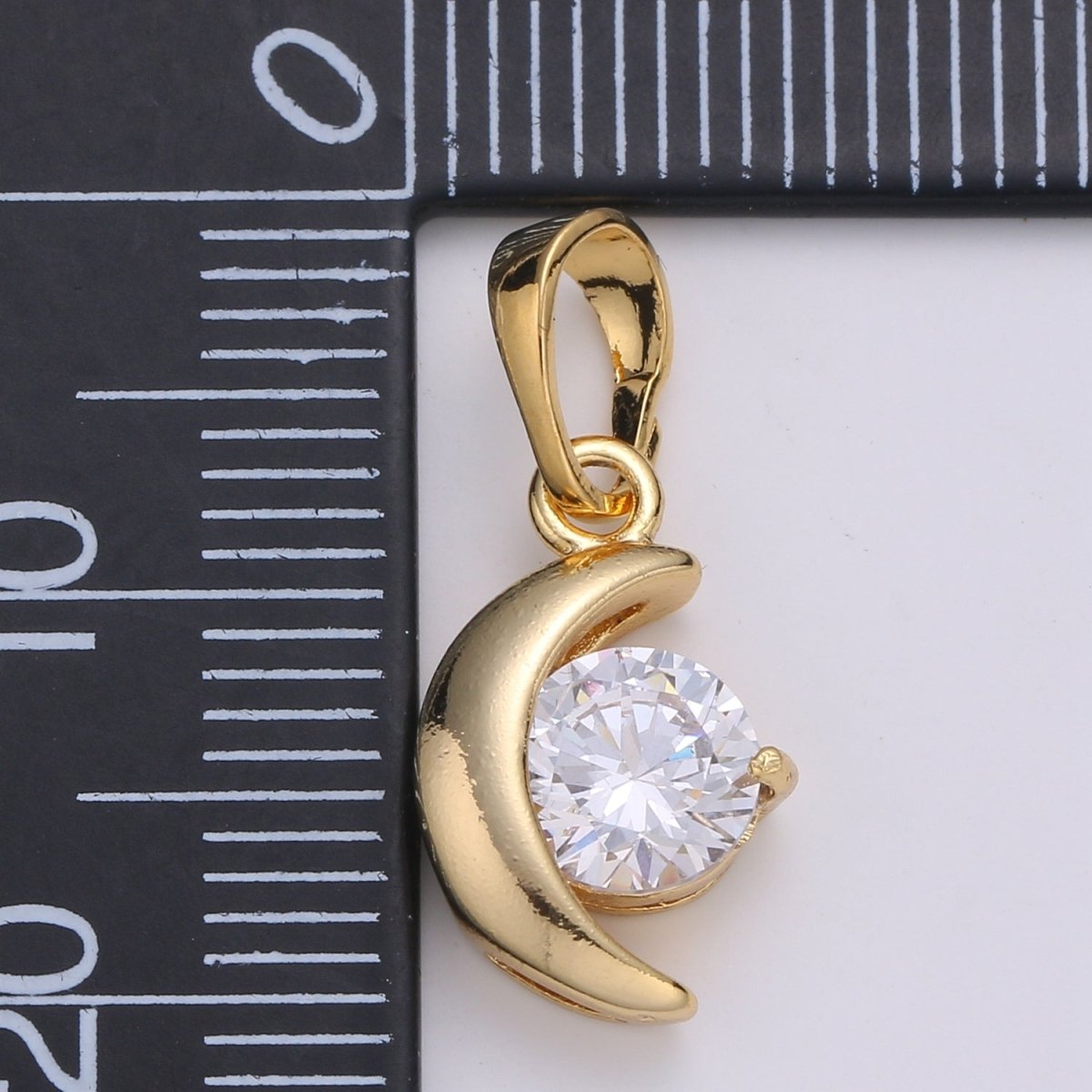 Dangle 24k Gold Filled Mini Moon Micro Pave CZ Small Moon Pendant, Dainty Crescent Moon Charm J-227 - DLUXCA