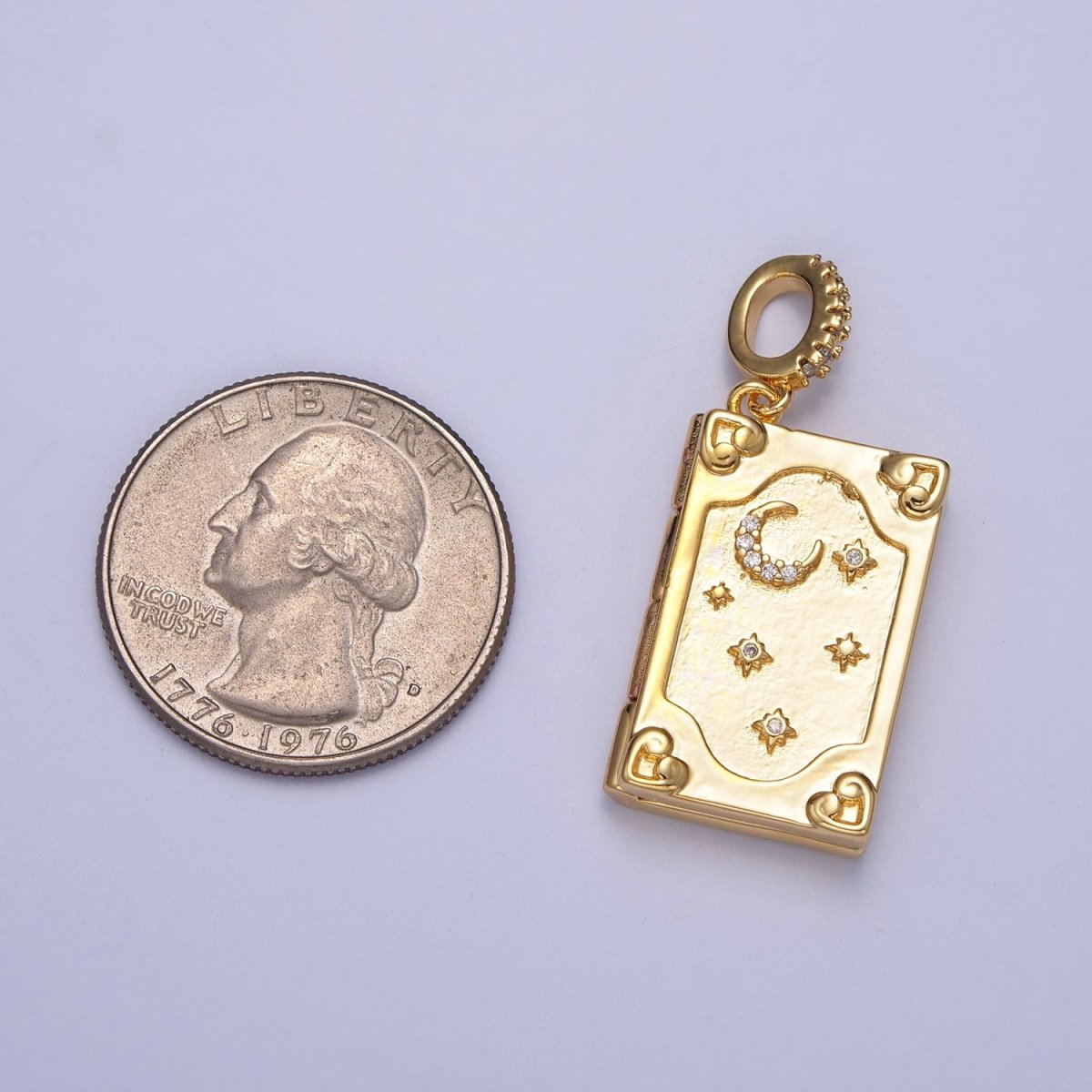 Dangle Book Locket Pendant Crescent Moon Star Locket Charm Necklace 14K Gold Filled J-482 - DLUXCA