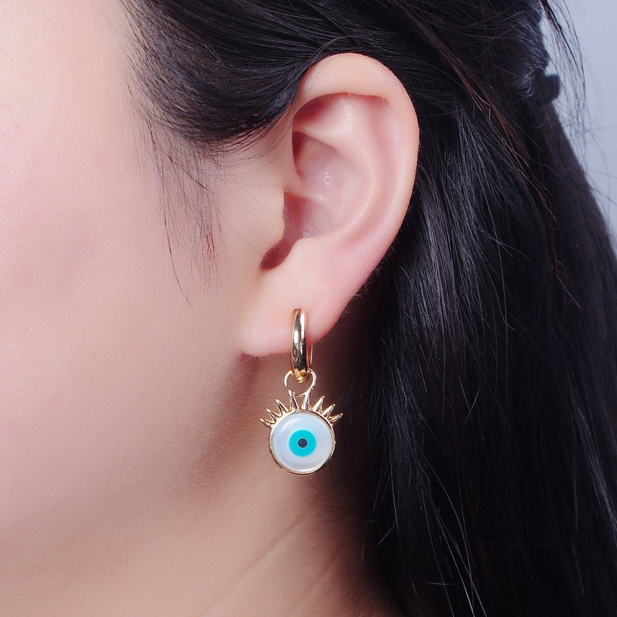 Dangle Evil Eye Charm 16K Gold Filled Huggie Earring T-432 - DLUXCA