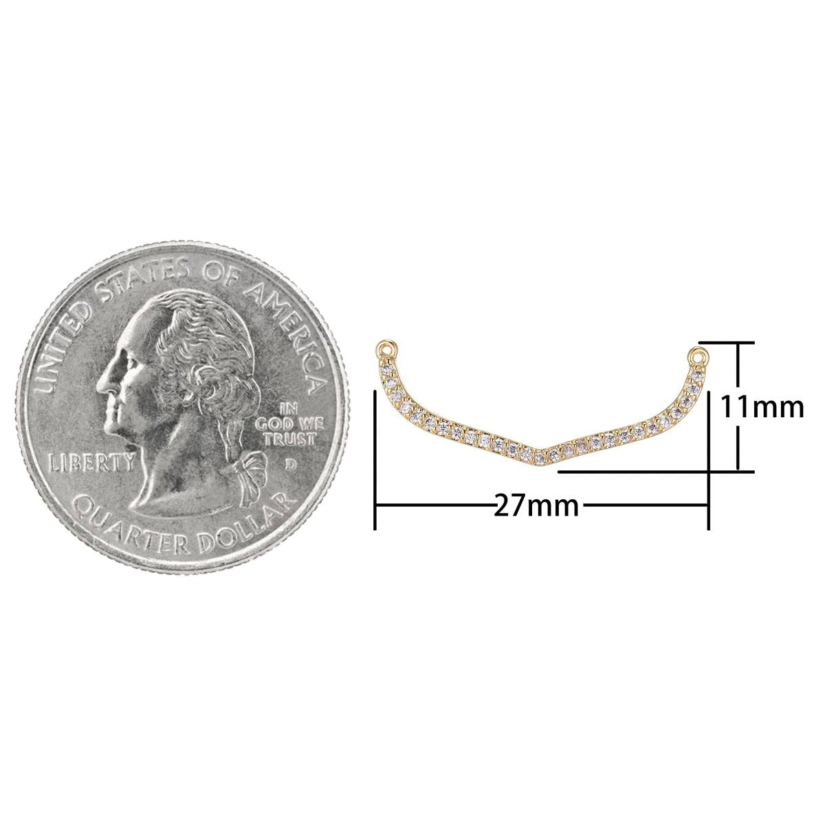 Dangle Golden Curved Bar Crystal Bracelet Connector, Elegant Micro Pave CZ Charm, Layering Necklace Pendant for Jewelry Making F-747 - DLUXCA