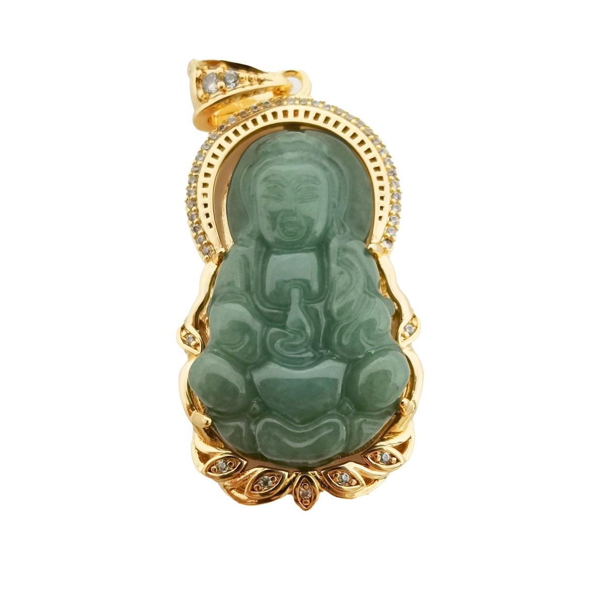 Dark Green Buddha Jade Gold Filled Pendant O-167 - DLUXCA
