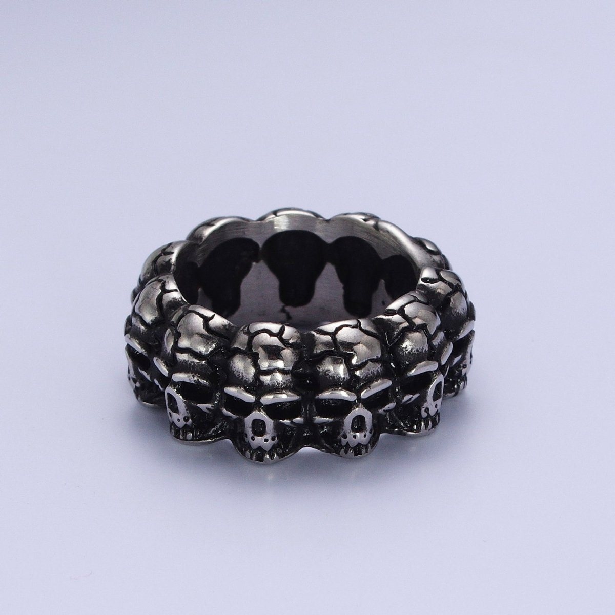 Dark Silver Stainless Steel Skull Skeleton Band Statement Ring | Y-406 ~ Y-409 - DLUXCA