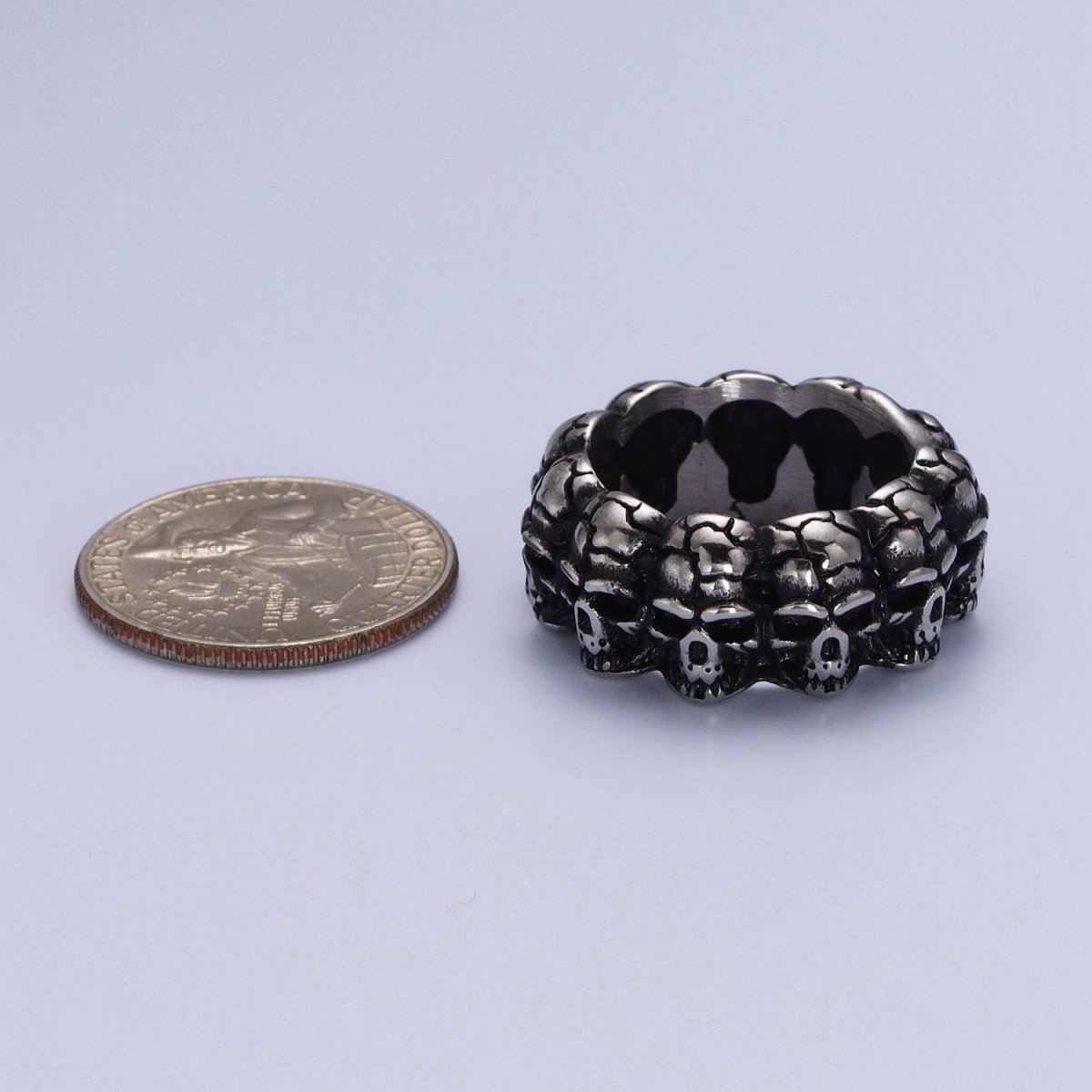 Dark Silver Stainless Steel Skull Skeleton Band Statement Ring | Y-406 ~ Y-409 - DLUXCA