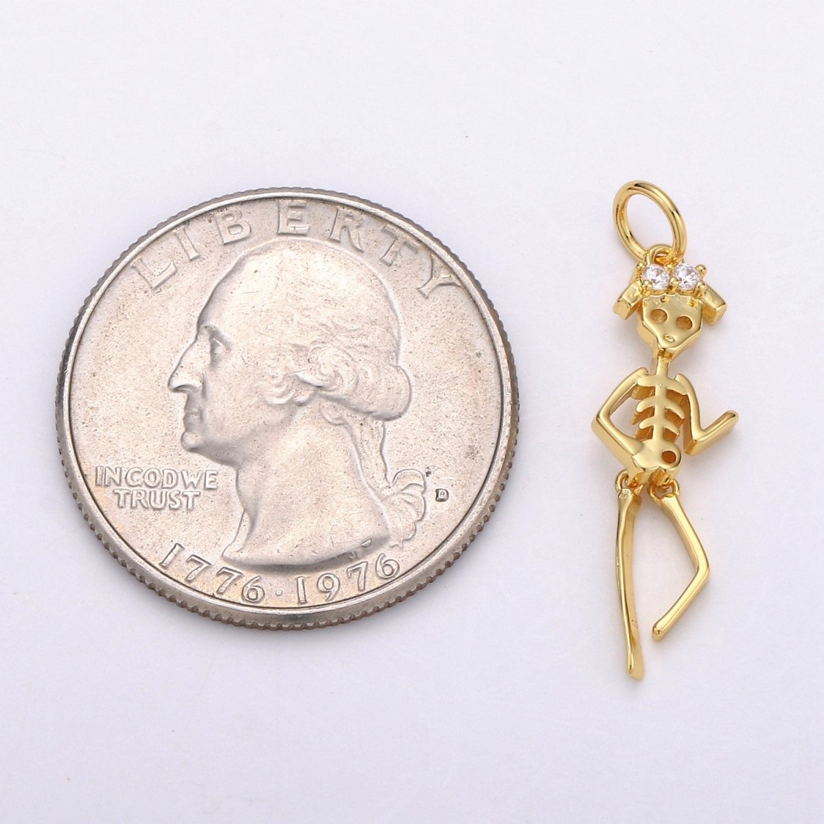 Day of the Dead Charm - Dia de los Muertos Pendant - Miniature Skeleton Gold Skull Charm for Halloween Necklace Jewelry Supply D-684 D-691 - DLUXCA