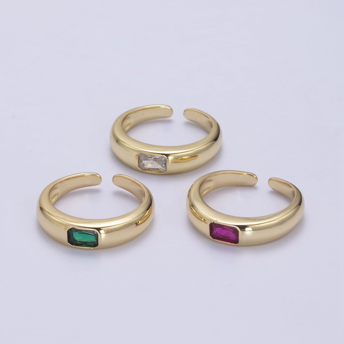 DEL-Minimalist 14k Gold Filled Ring With CZ Clear / Green / Pink Cz Stone Small Rectangle Open Adjustable U-316~U-318 - DLUXCA