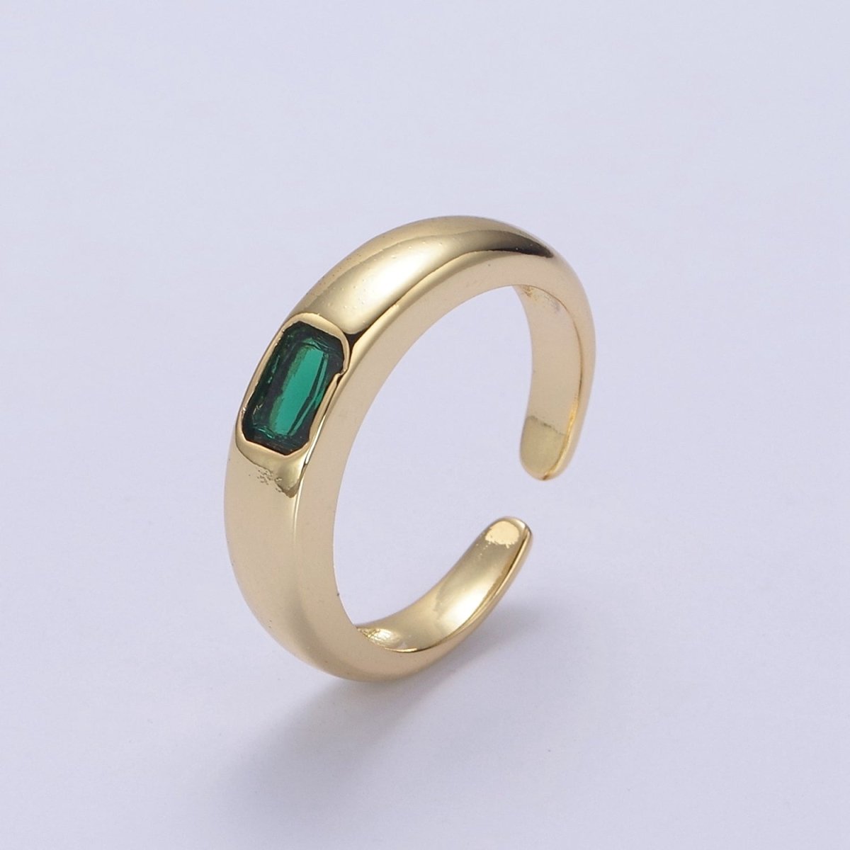 DEL-Minimalist 14k Gold Filled Ring With CZ Clear / Green / Pink Cz Stone Small Rectangle Open Adjustable U-316~U-318 - DLUXCA