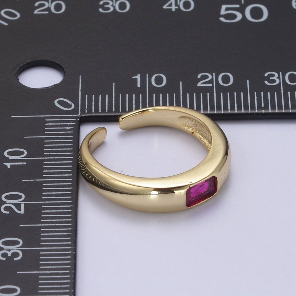 DEL-Minimalist 14k Gold Filled Ring With CZ Clear / Green / Pink Cz Stone Small Rectangle Open Adjustable U-316~U-318 - DLUXCA