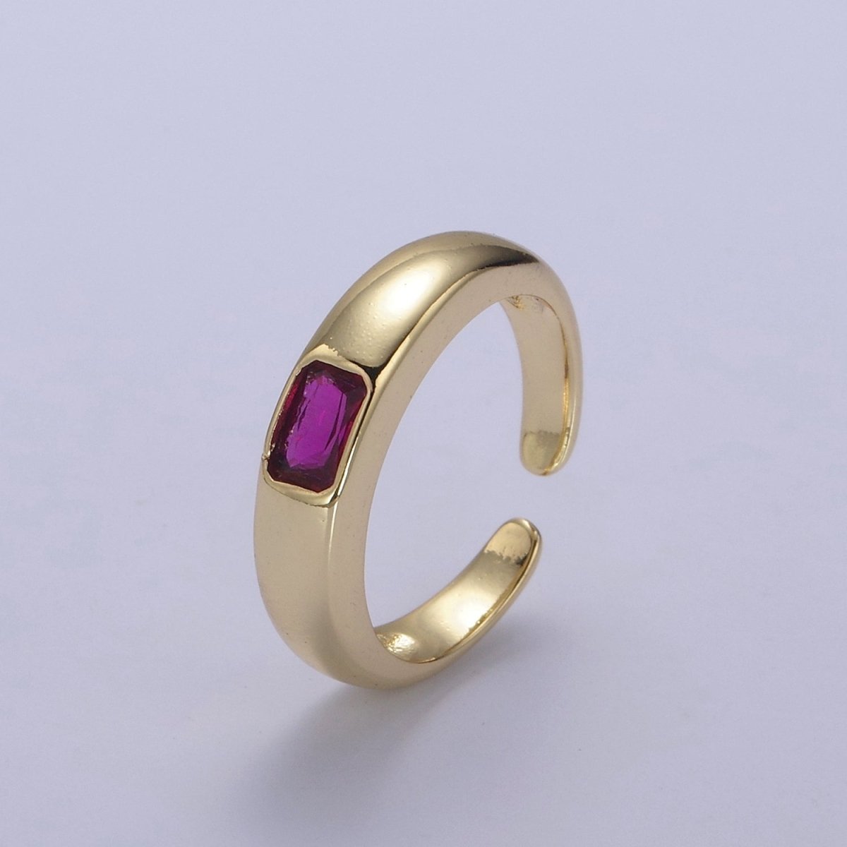 DEL-Minimalist 14k Gold Filled Ring With CZ Clear / Green / Pink Cz Stone Small Rectangle Open Adjustable U-316~U-318 - DLUXCA