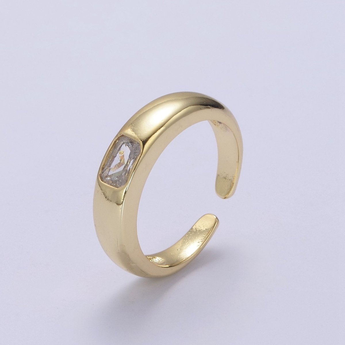 DEL-Minimalist 14k Gold Filled Ring With CZ Clear / Green / Pink Cz Stone Small Rectangle Open Adjustable U-316~U-318 - DLUXCA