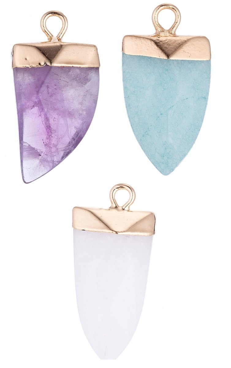 Delicate Mini Tusk Gemstone Drop Pendant, Dainty Horn Gemstone Charms Amethyst, Quartz, Amazonite Earring Necklace Jewelry Making Supply E-338 E-339 - DLUXCA