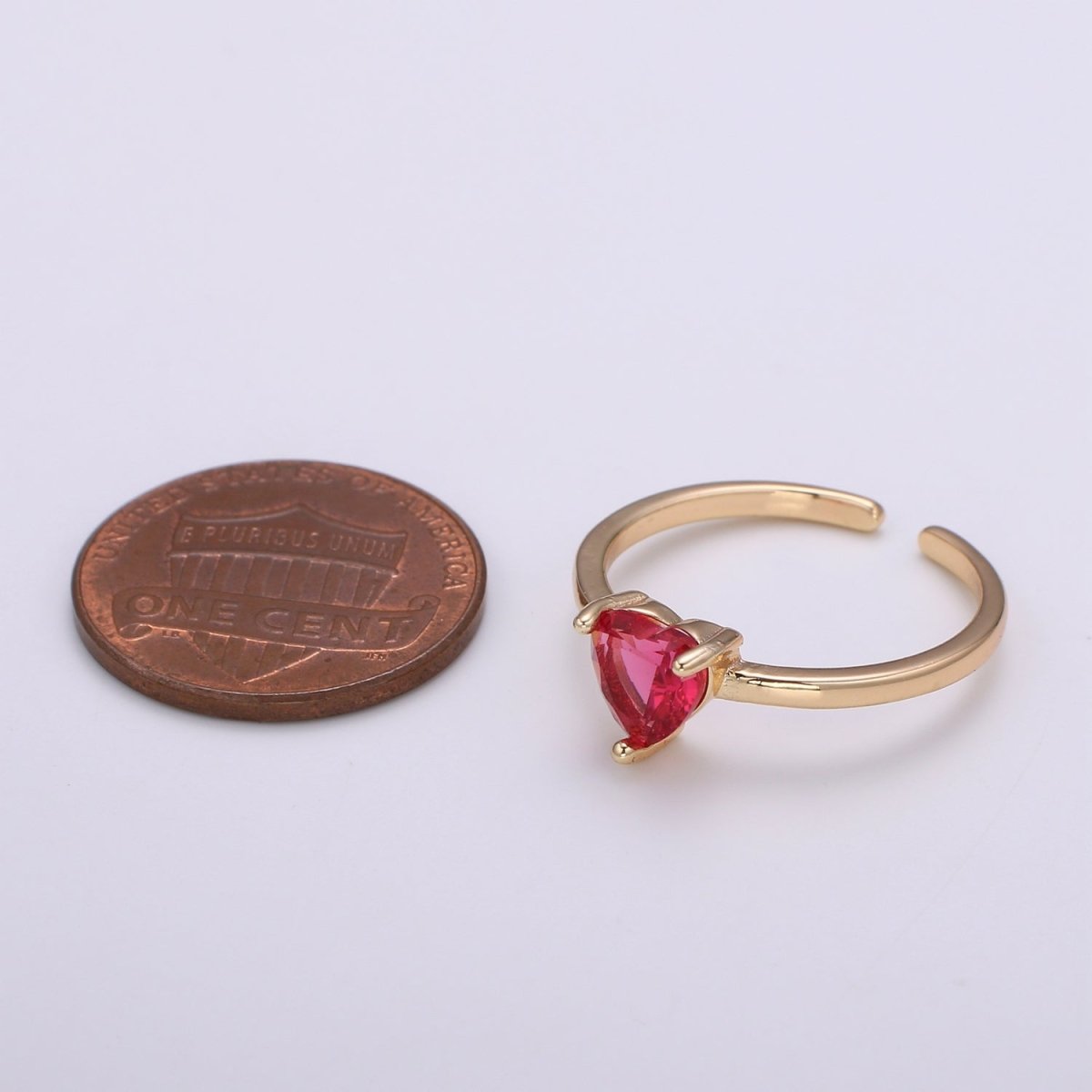 Delicate Pink Heart Ring 18k gold Filled Solitaire Cubic Zirconia promise ring for her Open Adjustable Ring - DLUXCA